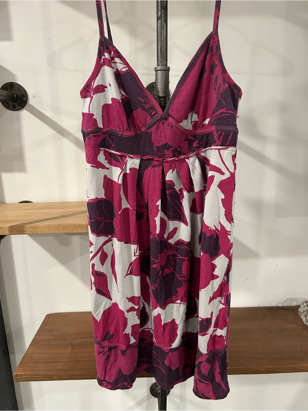 Vintage American Eagle Outfitters Fuchsia Floral Spaghetti-Strap Mini Dress